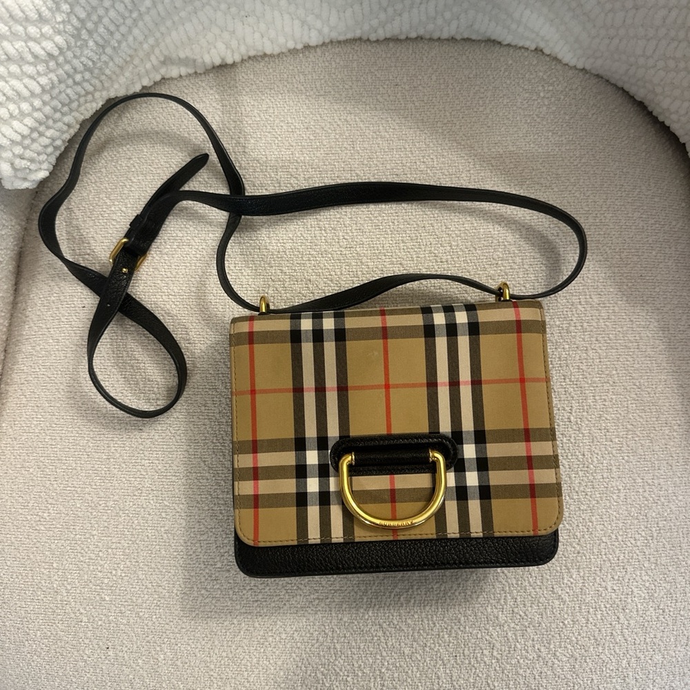Burberry Beige and Black Checkered Crossbody Bag